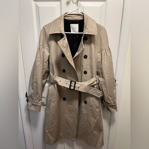 Mango Women's Tan/Beige Double-Breasted Trench Coat